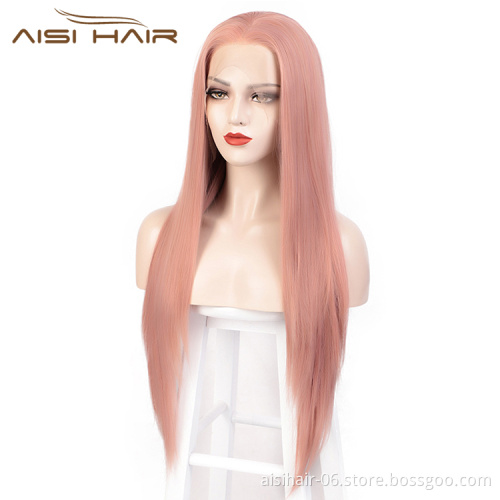 Long Pink Wig Silky Straight Lace Frontal Wig Cosplay Synthetic Front Lace Hair Wigs For Black White Women